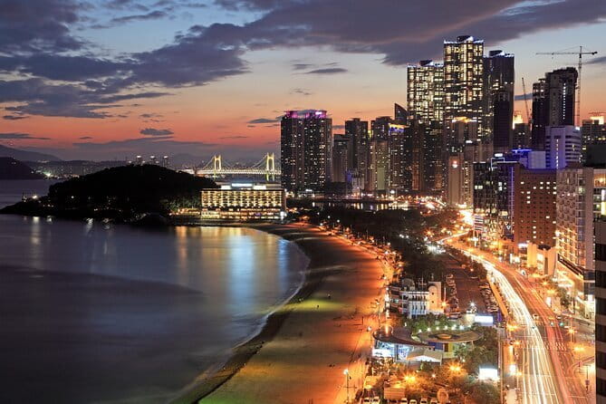 Busan Night Food Market with Night View points - Gwangalli Beach and the Diamond Bridge lights
