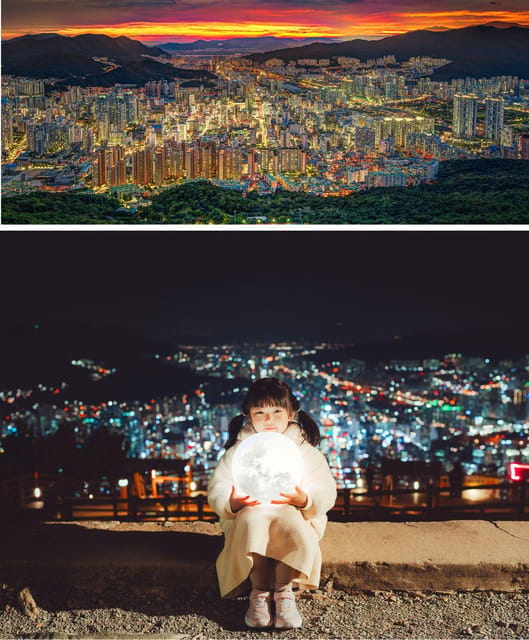 Busan Night Tour & Optional Snapshots - Hwangnyeongsan Mountain: when the sky turns red and the city goes gold
