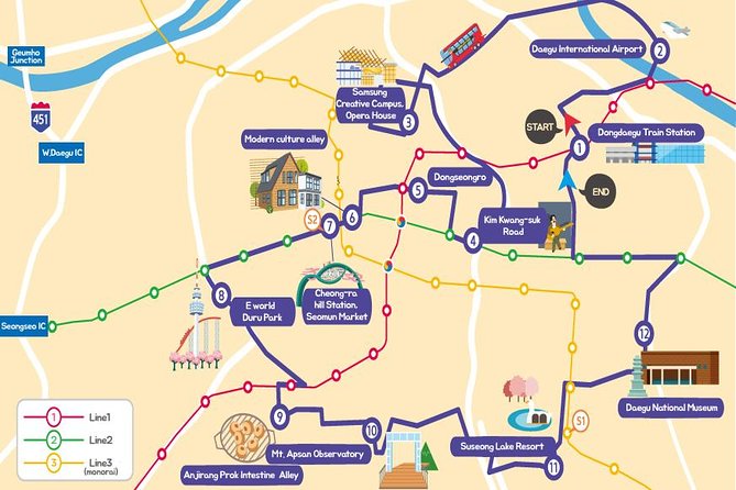 Daegu Hop on Hop off City Tour Bus Discount Ticket (내국인불가) - Gosangol Dinosaur Park and Suseongmot: family-friendly variety without extra planning