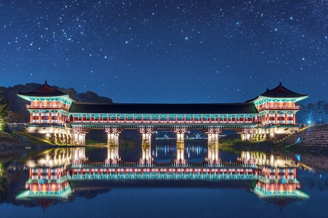 Donggung Palace and Wolji Pond lit after dark in Gyeongju