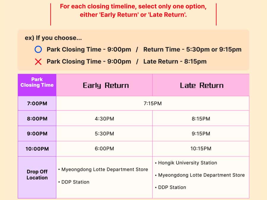 Seoul: Everland Theme Park Admission Ticket with Transfer - Pick your return option carefully: early vs late drop-offs